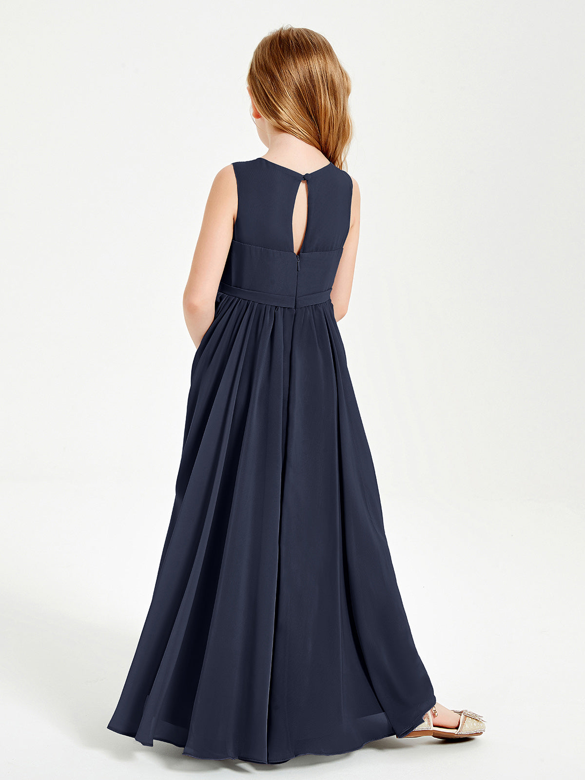 Chic Elegant Sleeveless Dresses for Junior Bridesmaids Dark Navy